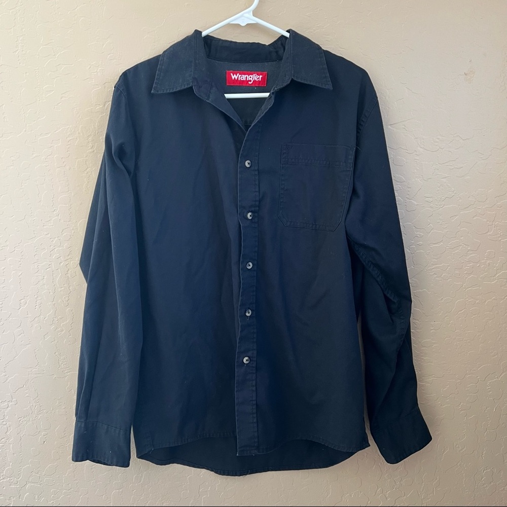 Mens Wrangler Long Sleeve Button Down - Black - Size M